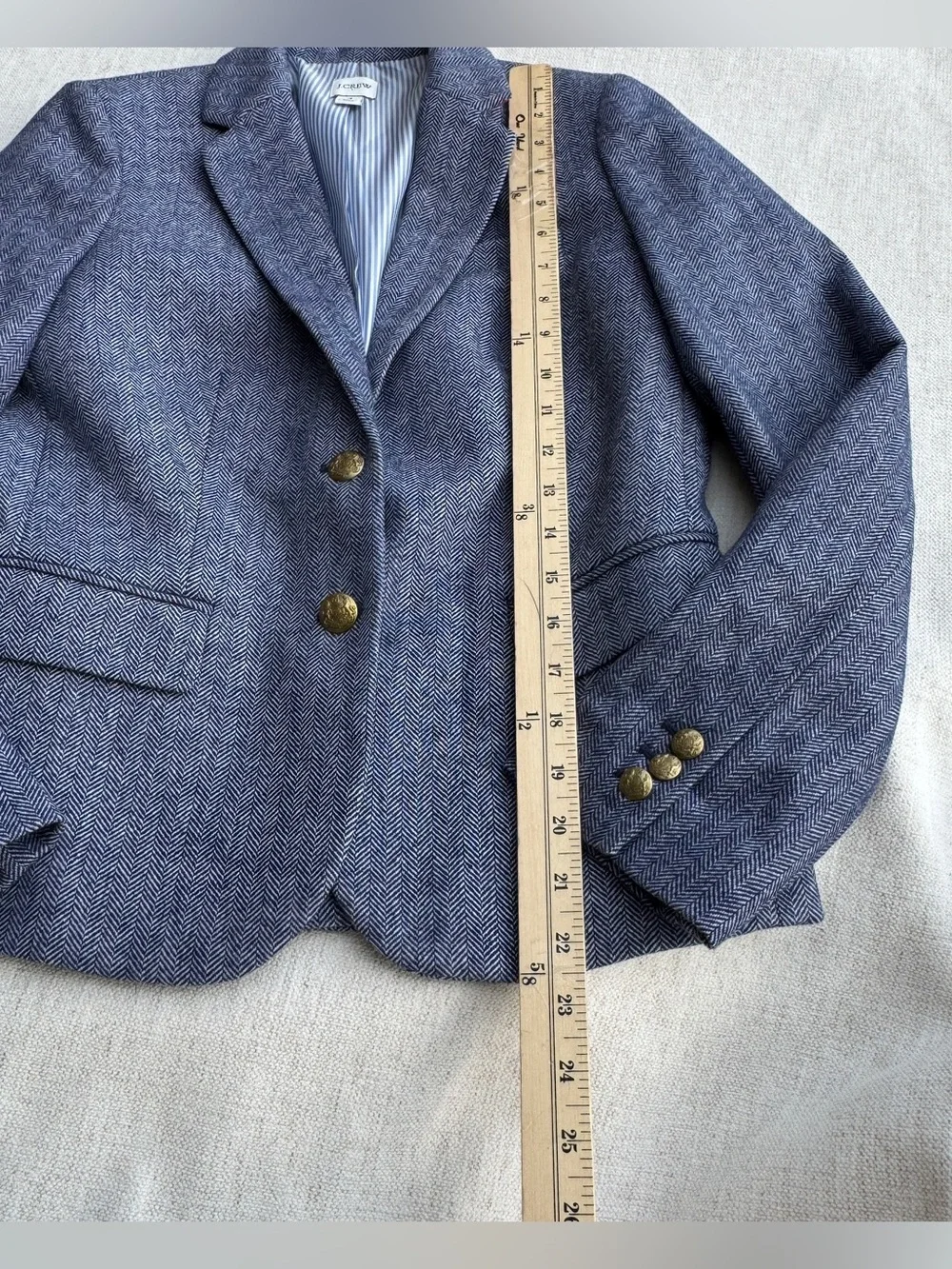 J Crew women's Herringbone wool-blend schoolboy blazer long sleeve size 4 blue